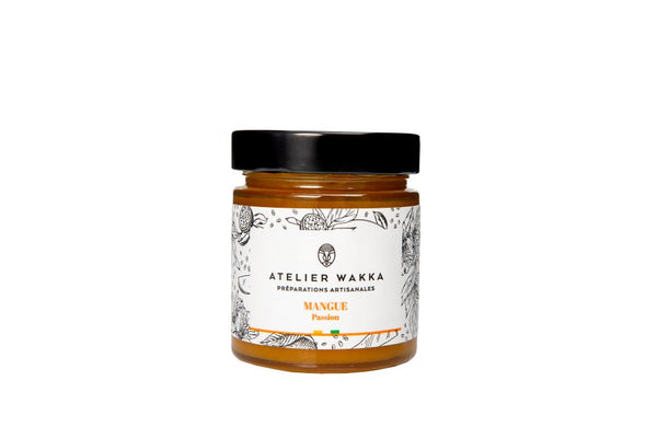 Jar of mango and passion fruit jam from Côte d’Ivoire – natural, vegan-friendly tropical fruit spread”